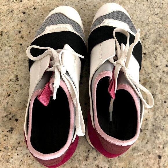 Balenciaga Multicolor Mesh And Leather Race Runner Low Top Sneakers - Picture 9 of 12